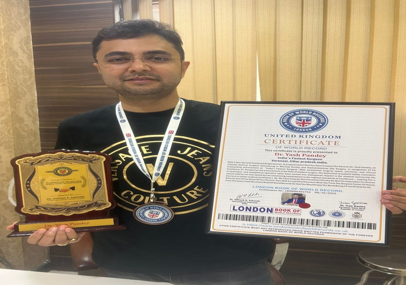 Dr. Yash Pandey Honoured by London Book of Records as India’s Fastest Surgeon